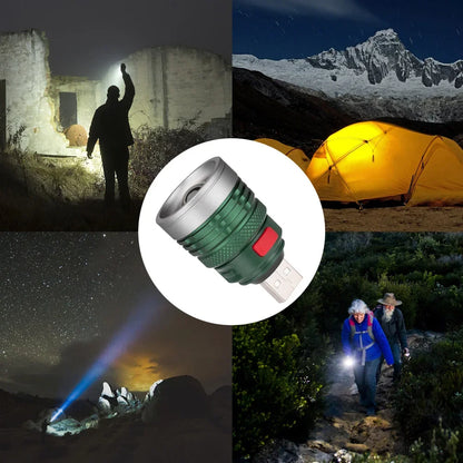 USB Flashlight Mini Torch Aluminum Alloy Strong Light  LED Lights Illumination Camping Lamp Lantern Fishing Hiking  Fill Lights