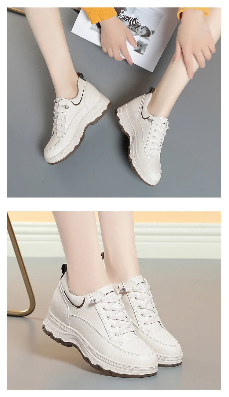 Comfortable Soft Leather Running Sneakers 2024 New Spring Autumn Middle-aged Elderly Fashion Chunky Causal Women Mother Shoes