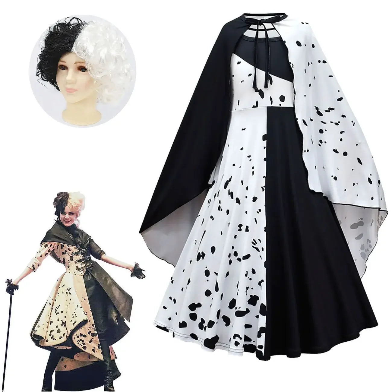 Robe de sorcière noire et blanche pour enfants, chien loyal, vêtements Kuira, robe longue, perruque Everak, performance d'Hall