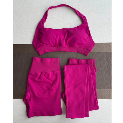 2 Pieces Yoga Gym Set Women Seamless Strappy Yoga Bra High Waist Workout Scrunch Shorts Sports Set Fitness Clothes Sportswear