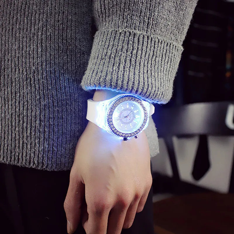 LED Light Flash Luminous Watches Women Men Boys Girls Silicone Wrist Watch Fashion Rhinestone Clock Kids Children Relogio Saati