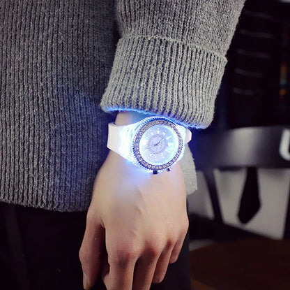 LED Light Flash Luminous Watches Women Men Boys Girls Silicone Wrist Watch Fashion Rhinestone Clock Kids Children Relogio Saati