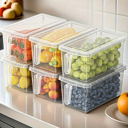 1pcClear Fridge Storage Containers with Handles & Airtight Lids - Convenient Fresh-Keeping Organizers