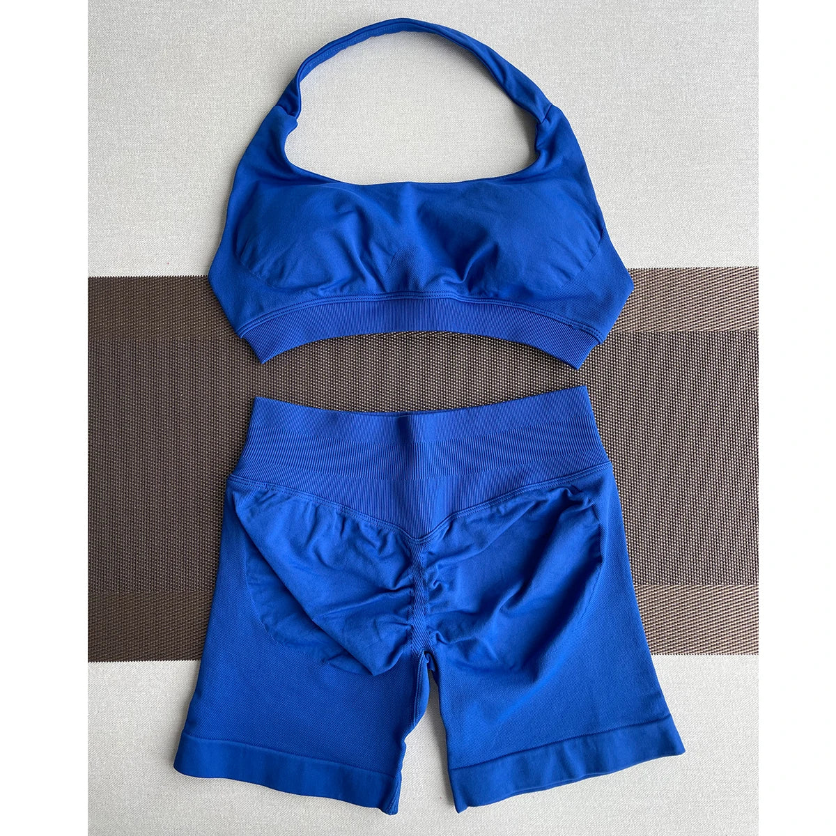 2 Pieces Yoga Gym Set Women Seamless Strappy Yoga Bra High Waist Workout Scrunch Shorts Sports Set Fitness Clothes Sportswear