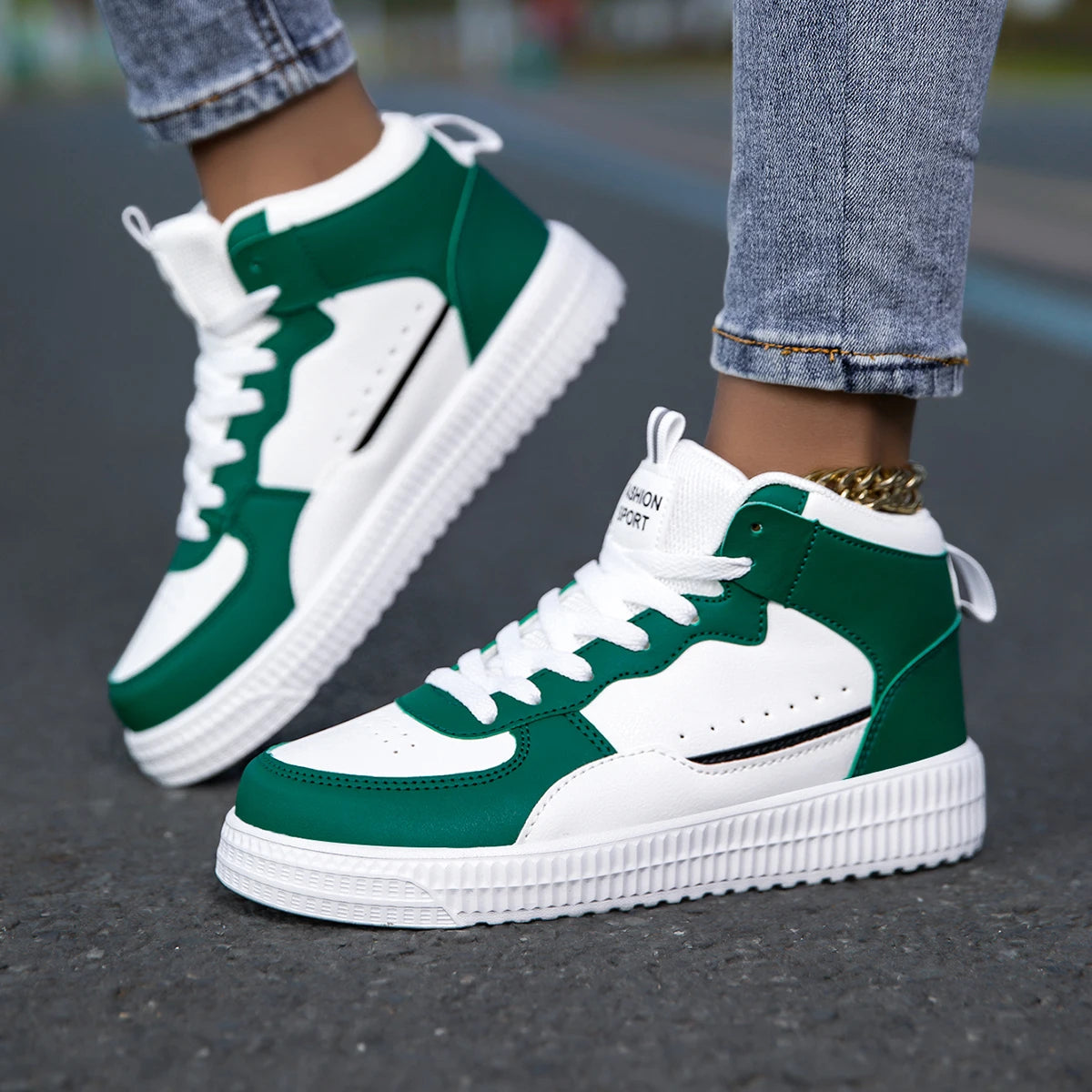 HKDQ Blue High Top Sneakers Unisex Non Slip Platform Men's Skate Shoes Spring Autumn Casual Leather Skateboard Shoes For Women