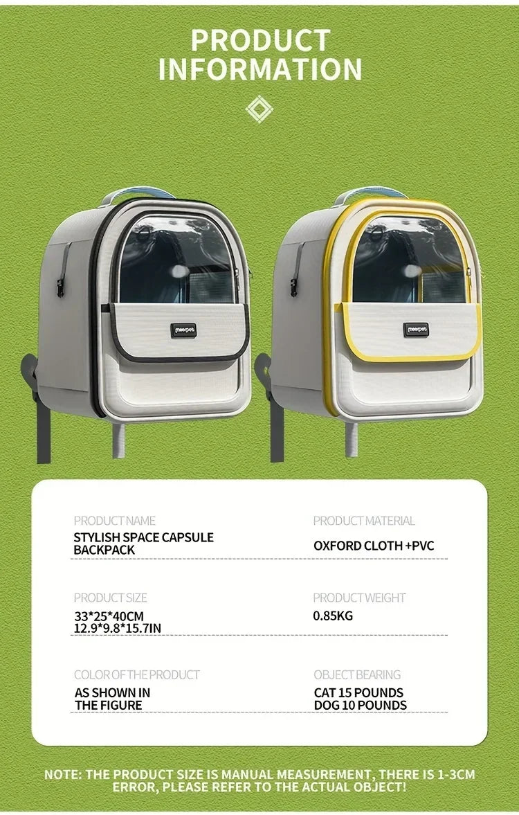 Pet Carrier Backpack, Going Out Large Cat Backpack Transparent Space Capsule Breathable Portable Bag Backpack Cat Dog Supplies