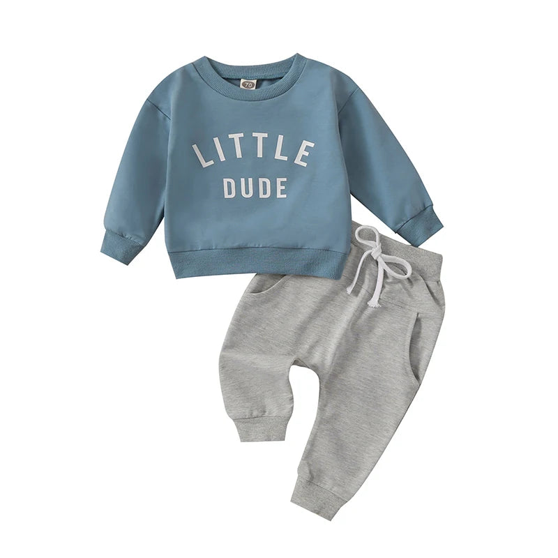 0-3Y Baby Boys Autumn Winter Clothes Set Kids Long Sleeve Letter Print Pullover Tops Sweatshirt Pants Toddler Casual Outfits