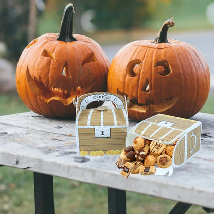 12/24pcs Pirate Treasure Chest Treat Boxes Pirate Kid Birthday Party Decoration Trick or Treat Halloween Themed Party Gift Favor