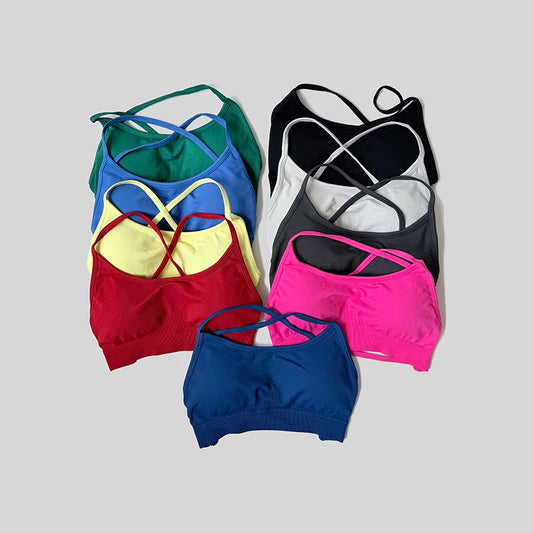 Sexy Backless Impact Strappy Bra Top Women High Support Thin Sport Seamless Bras Scrunch Sports Workout Fitness Tank