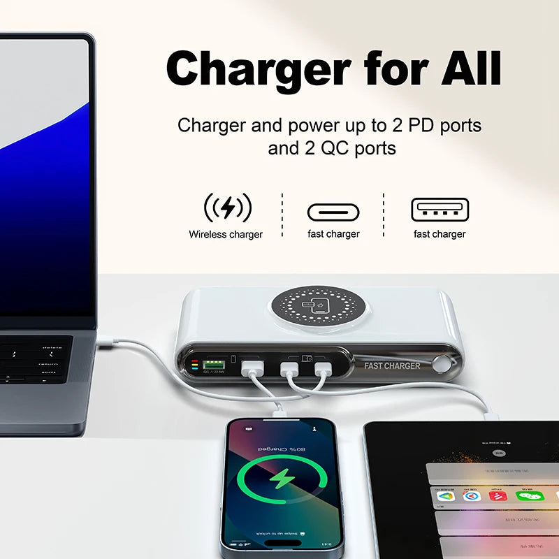 New 72W Multifunction Charger Wireless Charger 4-Port PD+QC USB Type-C Quick Charger Home Travel Office Convenient For Phone