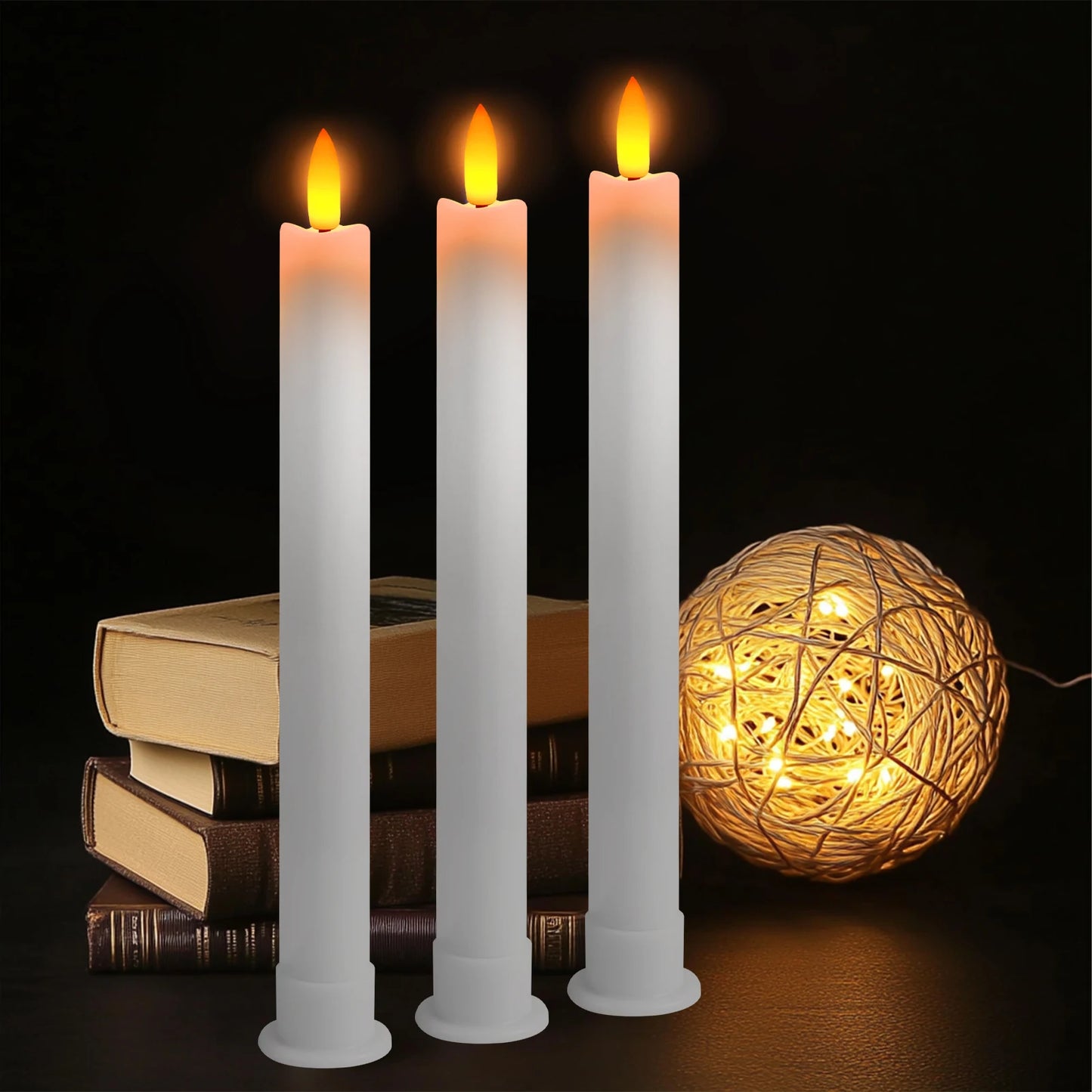 Lot de 6 ou 12 bougies coniques ivoire sans flamme à LED, effet scintillant, avec télécommande, mèche 3D, fonctionne sur piles, décoration de Noël, fenêtre ou mariage