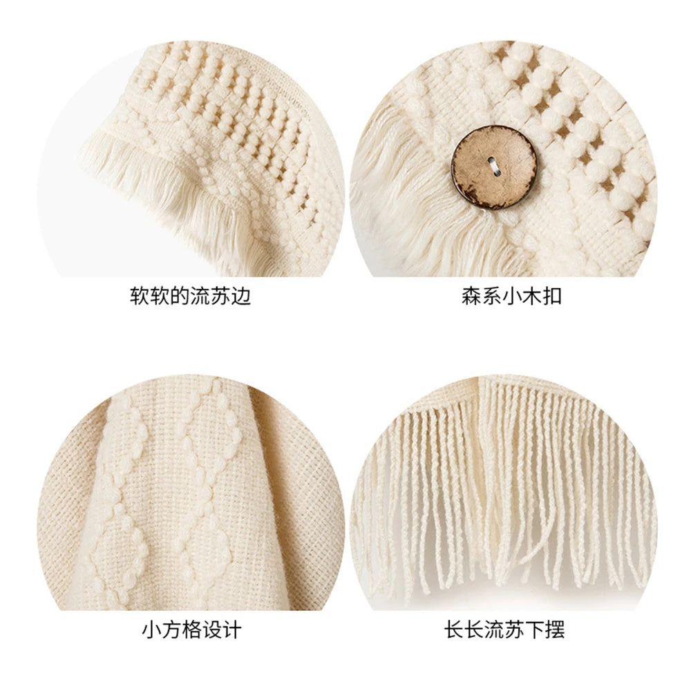Women Knitted Cape Shawl Wrap Cloak Ethnic Hooded Poncho Hoody Jumper Sweater Tassels Dropshipping