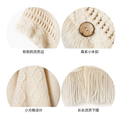 Women Knitted Cape Shawl Wrap Cloak Ethnic Hooded Poncho Hoody Jumper Sweater Tassels Dropshipping