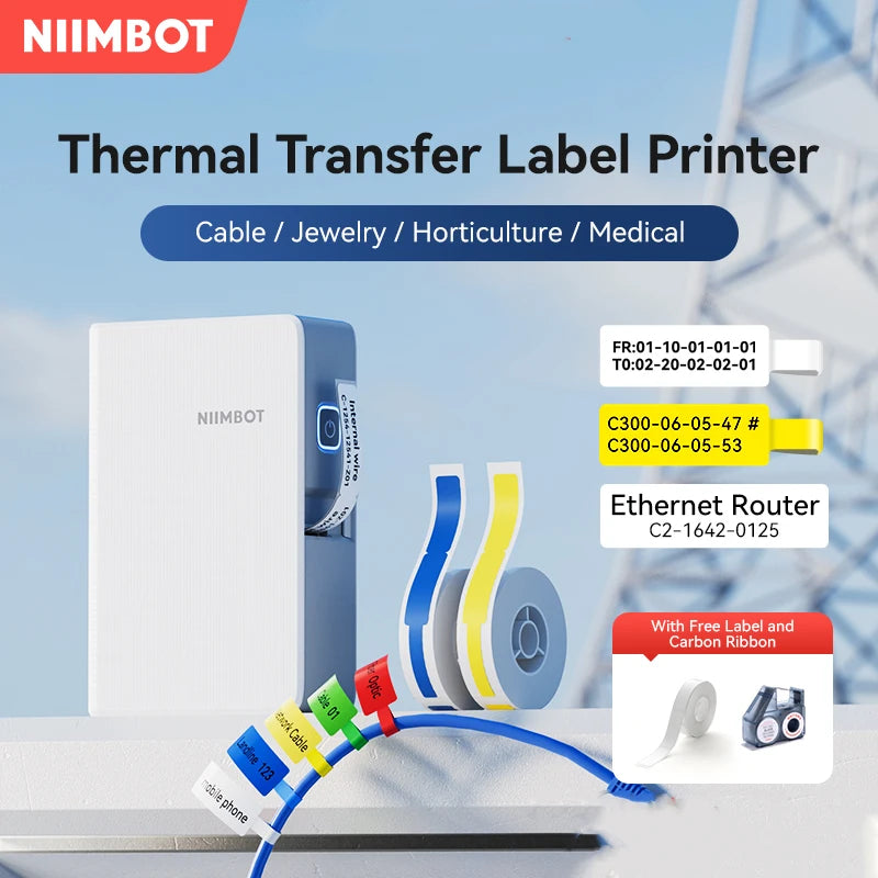 Niimbot B18 Thermal Transfer Label Printer Mini Label Maker for Perfume/Cable/Garden Self-Adhesive Labels Long-term Storage