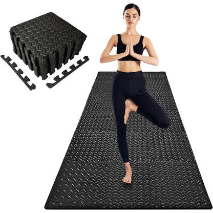 Tapis de gym emboîtable en 8 pièces, 2,5 cm d'épaisseur, antidérapant, absorbant les chocs, lavable, idéal pour le yoga, les salles de sport, les salons, les garages, etc.