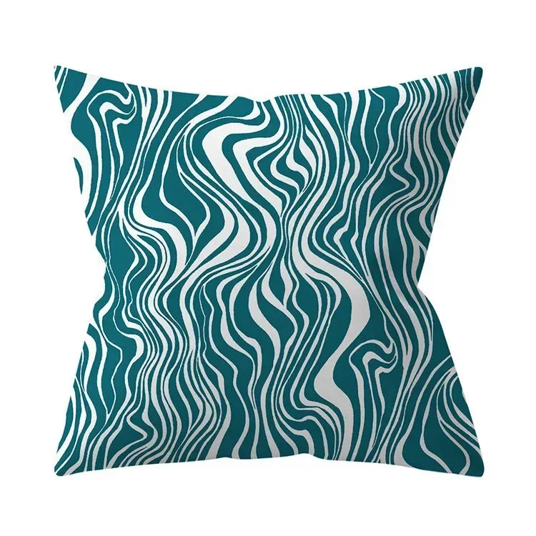 Teal Blue Cushion Cover Decorative Sofa Cushions Polyester Geometric Pillow Covers 45x45 Throw Pillows Single Side Pillowcases