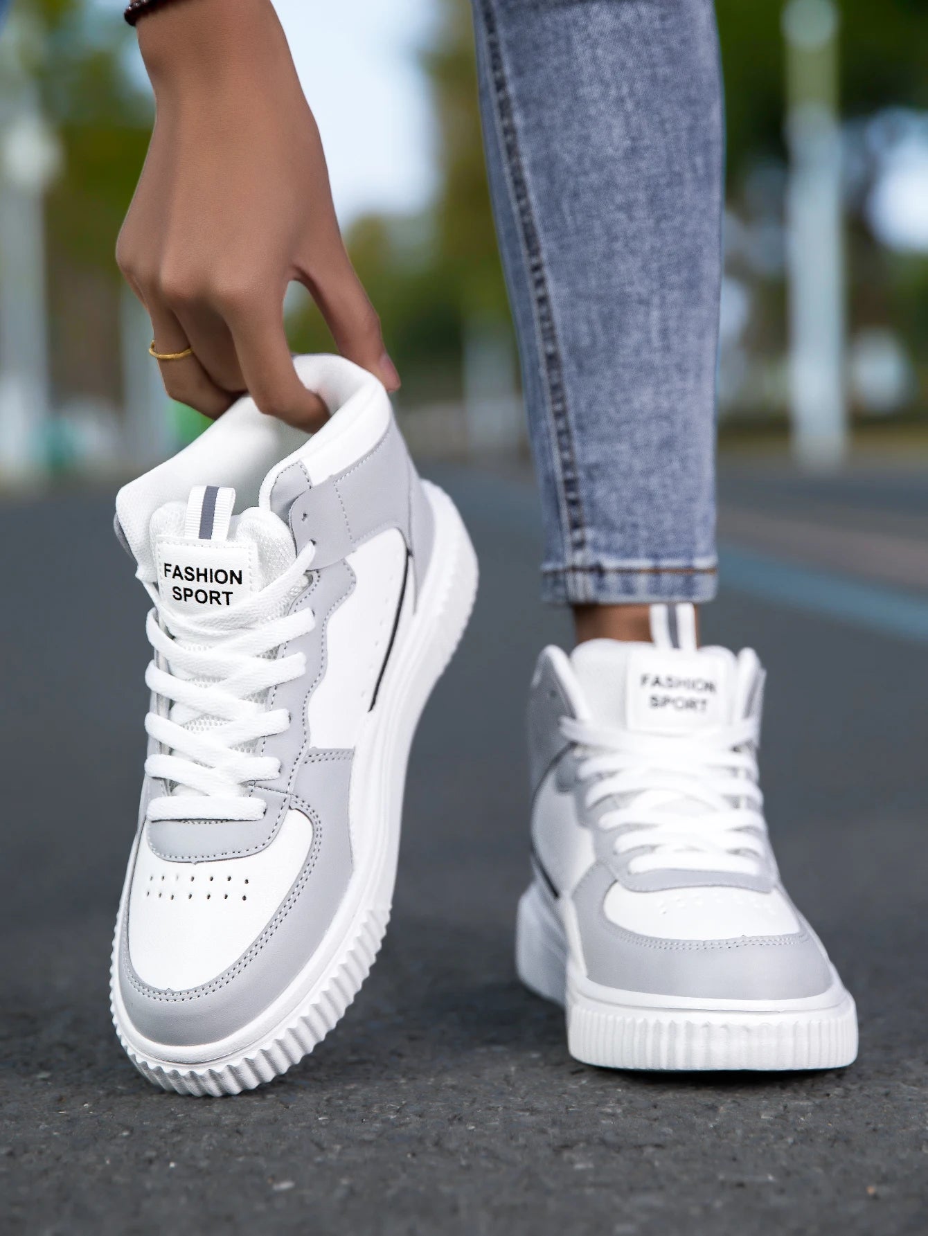 HKDQ Blue High Top Sneakers Unisex Non Slip Platform Men's Skate Shoes Spring Autumn Casual Leather Skateboard Shoes For Women