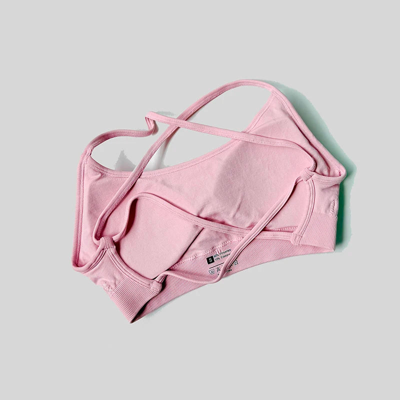 Sexy Backless Impact Strappy Bra Top Women High Support Thin Sport Seamless Bras Scrunch Sports Workout Fitness Tank