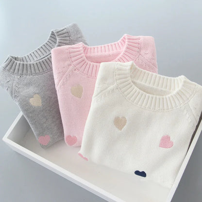 Pull d'automne-hiver pour filles, motif mignon amoureux, pull tricoté en polaire épaisse et chaude