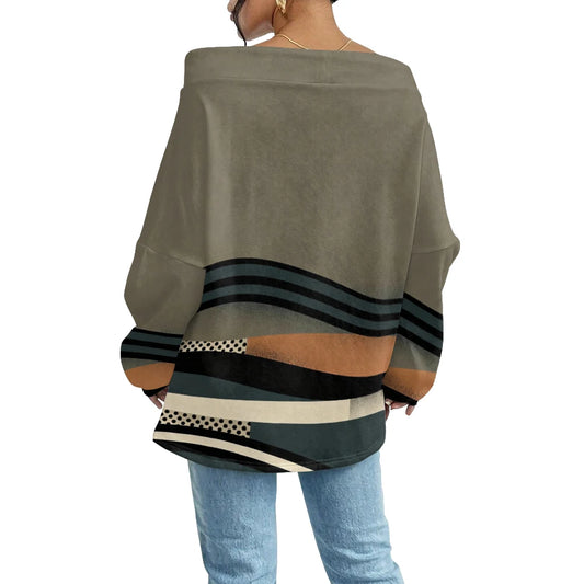 Sweat-shirts tendance à épaules dénudées, à rayures et à pois, avec cordon de serrage, coupe ample et décontractée, style streetwear pour femme.