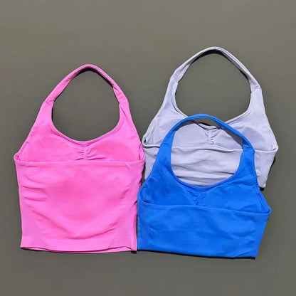 HISTELLO Halter Top Gym Vest Woman Backless Tank Tops Push Up Sport Bras Running Vest Workout Tops Activewear Yoga Clothing