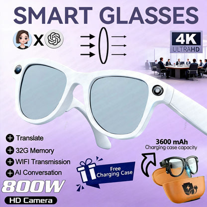 2026 Smart Glasses Women 3600mAh Power Bank 800W Camera 120+Languages Translation Recording Videos Music Player Call Glasses Men