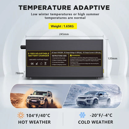 0-100V25A Lifepo4 Charger 24V48V64V72V Fast Charger Lithium Battery Charger 14.6V 100A 60A Battery Adapter Adjustable voltage
