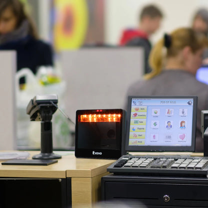 Eyoyo 2D Desktop Barcode Scanner Omnidirectional Hands-free 1D USB Wired Table Bar Code Reader PDF417 QR Image Screen Scanning