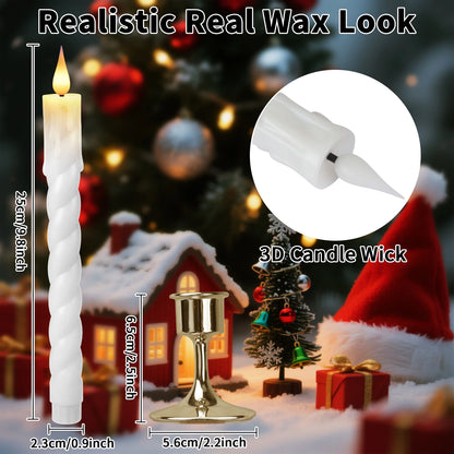 Lot de 6 ou 12 bougies coniques ivoire sans flamme à LED, effet scintillant, avec télécommande, mèche 3D, fonctionne sur piles, décoration de Noël, fenêtre ou mariage