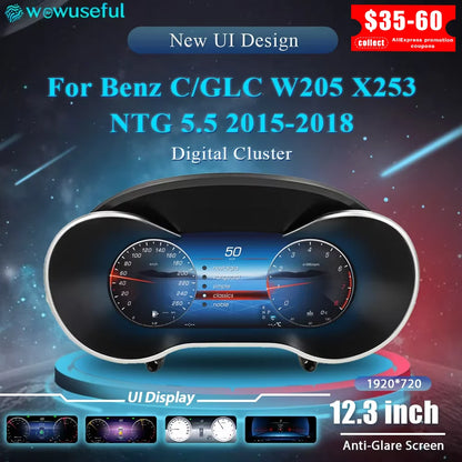 12.3''  Instrument Paneel Cockpit For  Benz C GLC S205 W205 V205 117 X253 2015-2018 Ntg5.0 4.5 5.5Auto Digital Dashboard Cluster