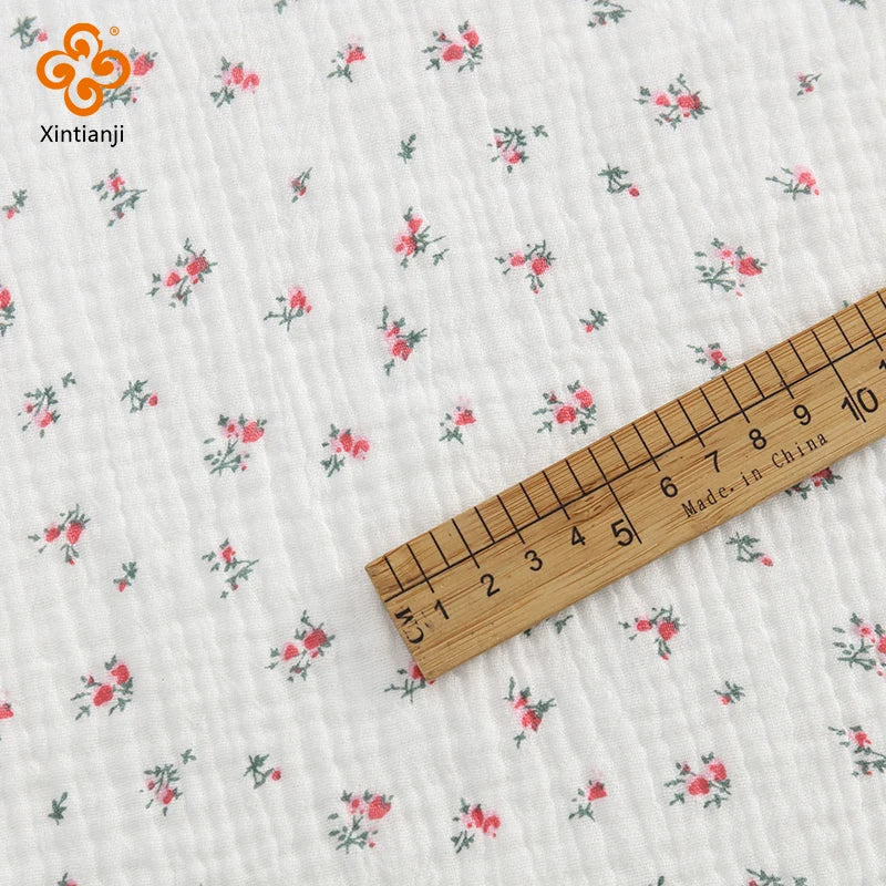 Soft Heart Print Cotton Sewing Fabric Crepe Double Layer Gauze Cloth Valentine's Day Diy Towel Material YHW300530