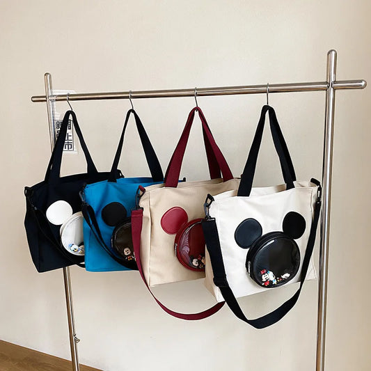 Sac fourre-tout portable Mickey mignon en toile tendance pour faire ses courses, porté épaule.