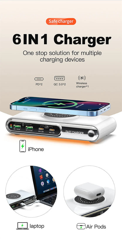 New 72W Multifunction Charger Wireless Charger 4-Port PD+QC USB Type-C Quick Charger Home Travel Office Convenient For Phone