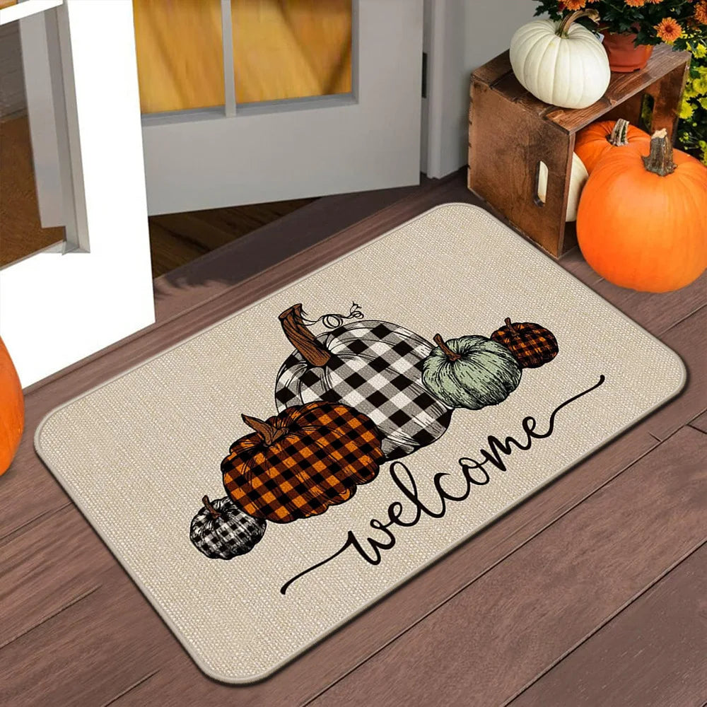 Tapis de porte VIKAMA Halloween Automne Tapis de bienvenue Thanksgiving Tapis antidérapant intérieur/extérieur Décoration intérieure