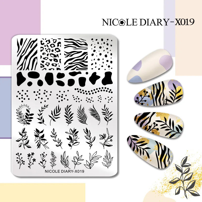 NICOLE DIARY Rose Flower Nail Stamping Plates Image Template Valentine's day Love Heart Printing Stencil Nail Art Manicure Tools