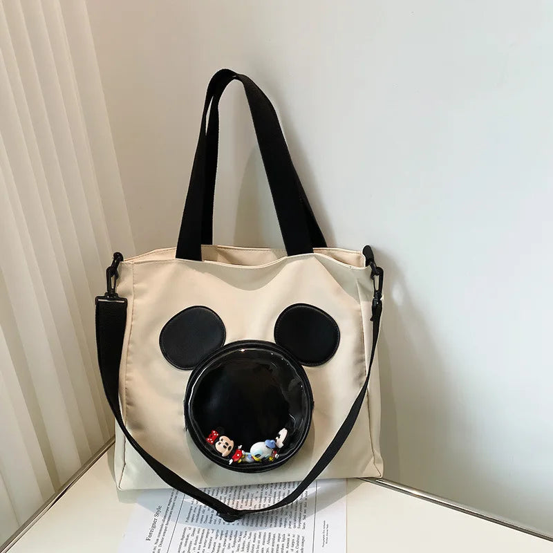 Cute Cartoon Mickey Portable Tote Fashion Canvas Outside To Carry Shopping Bags Tide Shoulder Diagonal Bag