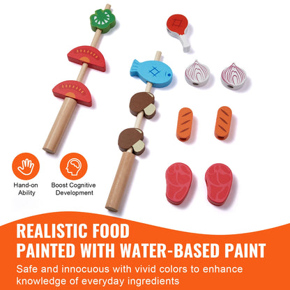 SucceBuy Cuisine de simulation Barbecue Ensemble de jeu de grill en bois, jouet Montessori pour enfants, cadeau pour filles