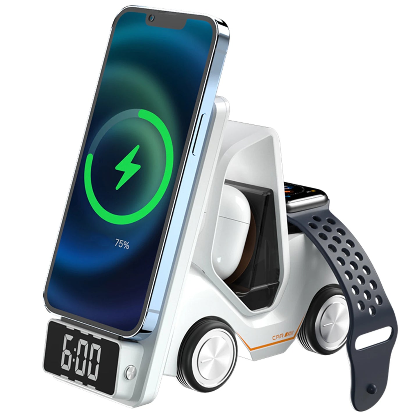 Wireless Charger Stand 5 In 1 Alarm Clock For IPhone 15 14 13 12 Pro Max 8 X XS XR iWatch 8 7 6 5 Airpods Fast Charging Station