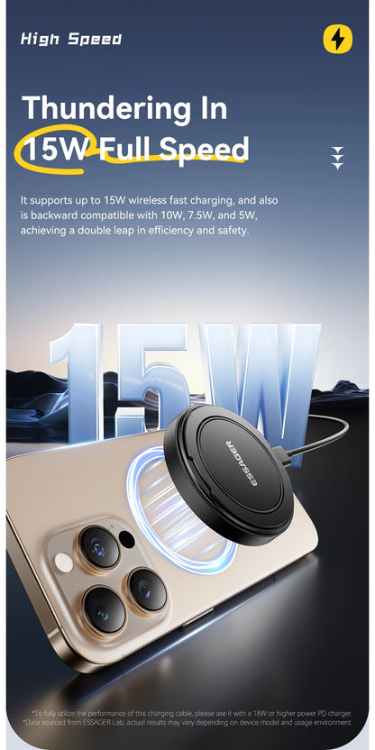 Essager Magnetic Wireless Charger With Holder 15W Fast Charging For iPhone16 15 14 13Pro Max Airpods Mini Wireless Phone Charger