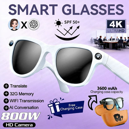 2026 Smart Glasses Women 3600mAh Power Bank 800W Camera 120+Languages Translation Recording Videos Music Player Call Glasses Men