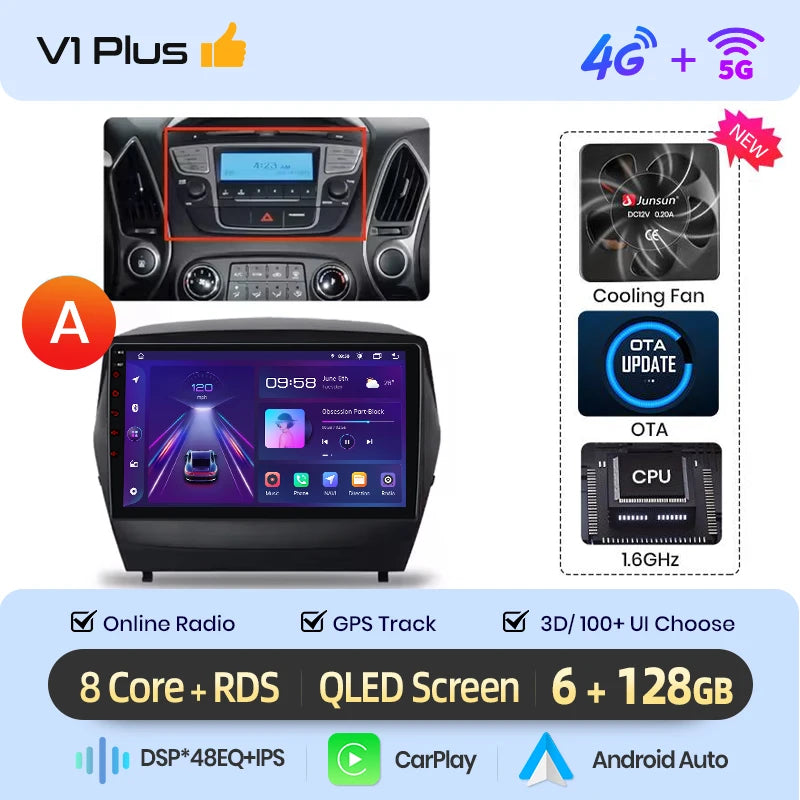 Junsun Android Wireless CarPlay Auto Car Radio For Hyundai Tucson 2 ix35 2009-2015 Car Intelligent Systems DSP SWC RDS GPS FM BT