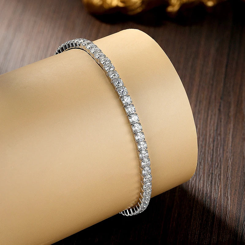 Bracelet de tennis KNOBSPIN en moissanite VVS1, 3,84-6,4 ct, diamètre 2,5 mm/3 mm, en argent sterling s925 élastique, pour femmes et hommes.