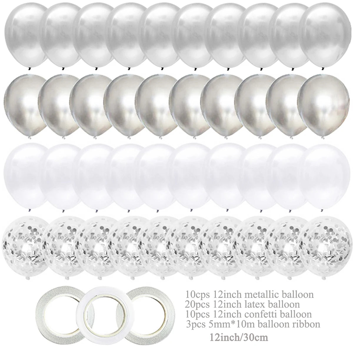 40 ballons en latex argentés de 30 cm (12 pouces) à confettis mélangés, pour anniversaire (garçon/fille), fête d'adulte (homme/femme), remise de diplômes et Nouvel An.