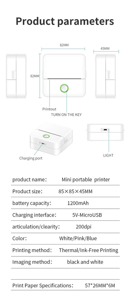 X6 Mini Pocket Sticker Printer Bluetooth Wireless Connection Portable Sticker Maker for Learning Note Journal DIY Work and Photo