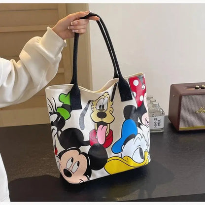 Cartoon Mickey Tote Bag Canvas Bag with Goofy Pattern Shoulder Bag Fashion Travel Large Capacity Canvas Bag Women Shopping Use
