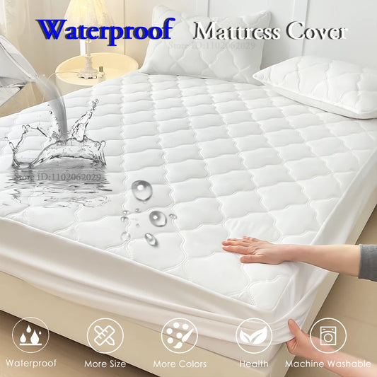 Waterproof Throw Mattress Cover Bed Fitted Sheet Mattress Bedspread Protector Pads Single/Double/King/Queen Full Size Gray/White