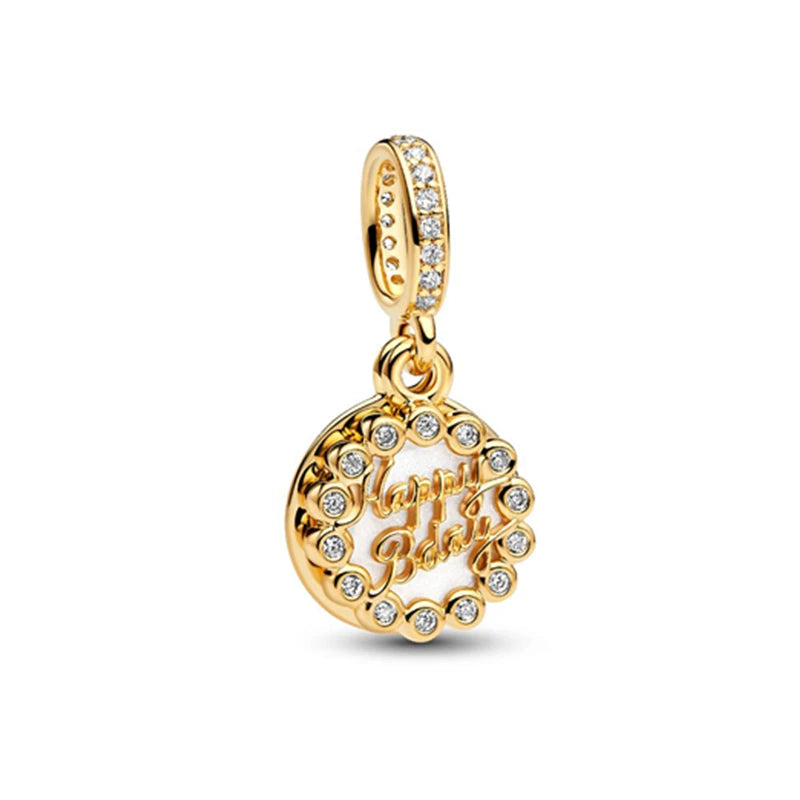 Nouvelle chaîne de sécurité plaquée or, fermoir cœur, arbre généalogique, perle breloque flocon de neige compatibles avec les bracelets européens originaux en argent 925 - Bijou à offrir