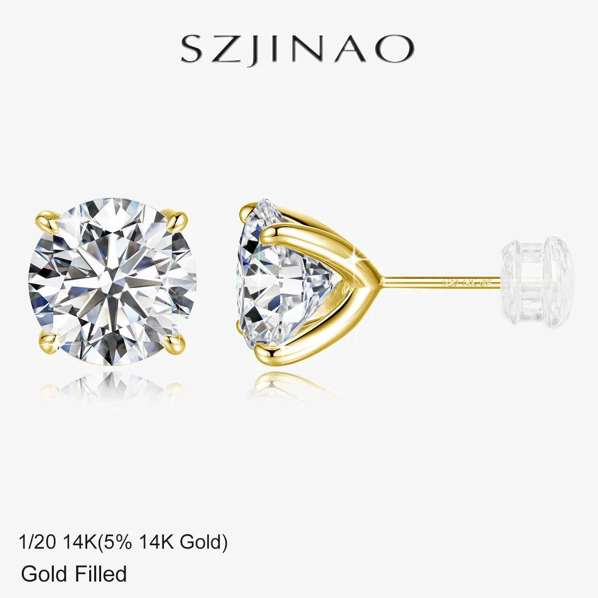 Boucles d'oreilles puces en or 14 carats plaqué, serties de moissanite (0,2-3 carats, taille brillant GRA), pour femmes et hommes, bijoux durables pour fiançailles et mariages.