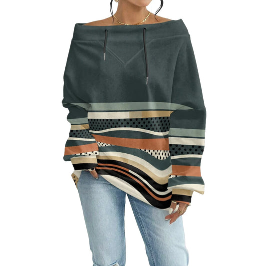 Sweat-shirts tendance à épaules dénudées, à rayures et à pois, avec cordon de serrage, coupe ample et décontractée, style streetwear pour femme.