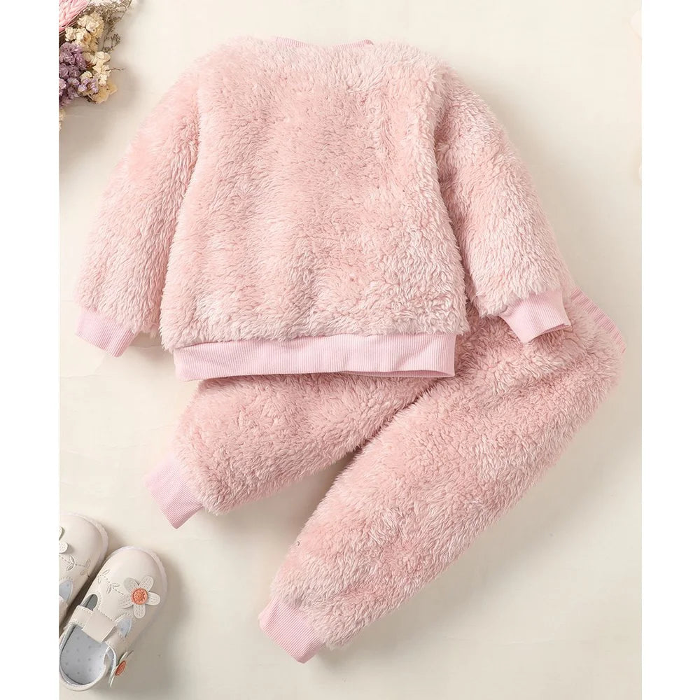 0-3Years Baby Girl Clothes Set Cute Bear O-neck Long Sleeve Top+Thick Pants Autumn&Winter Warm Clothing Outfit for Toddler Girl
